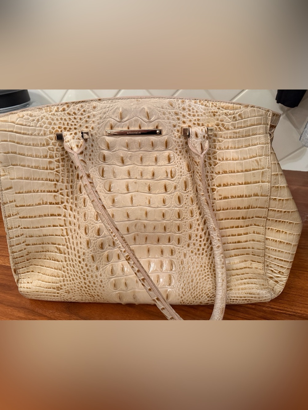 Brahmin Medium Asher Tote Shoulder Bag in Beige